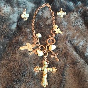 Turquoise cross necklace and earring set